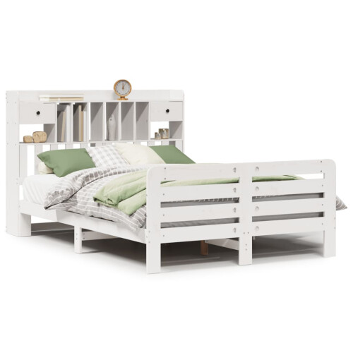 VidaXL vidaXL Bookcase Bed without Mattress Bed Base White King Size Solid Wood Pine 1