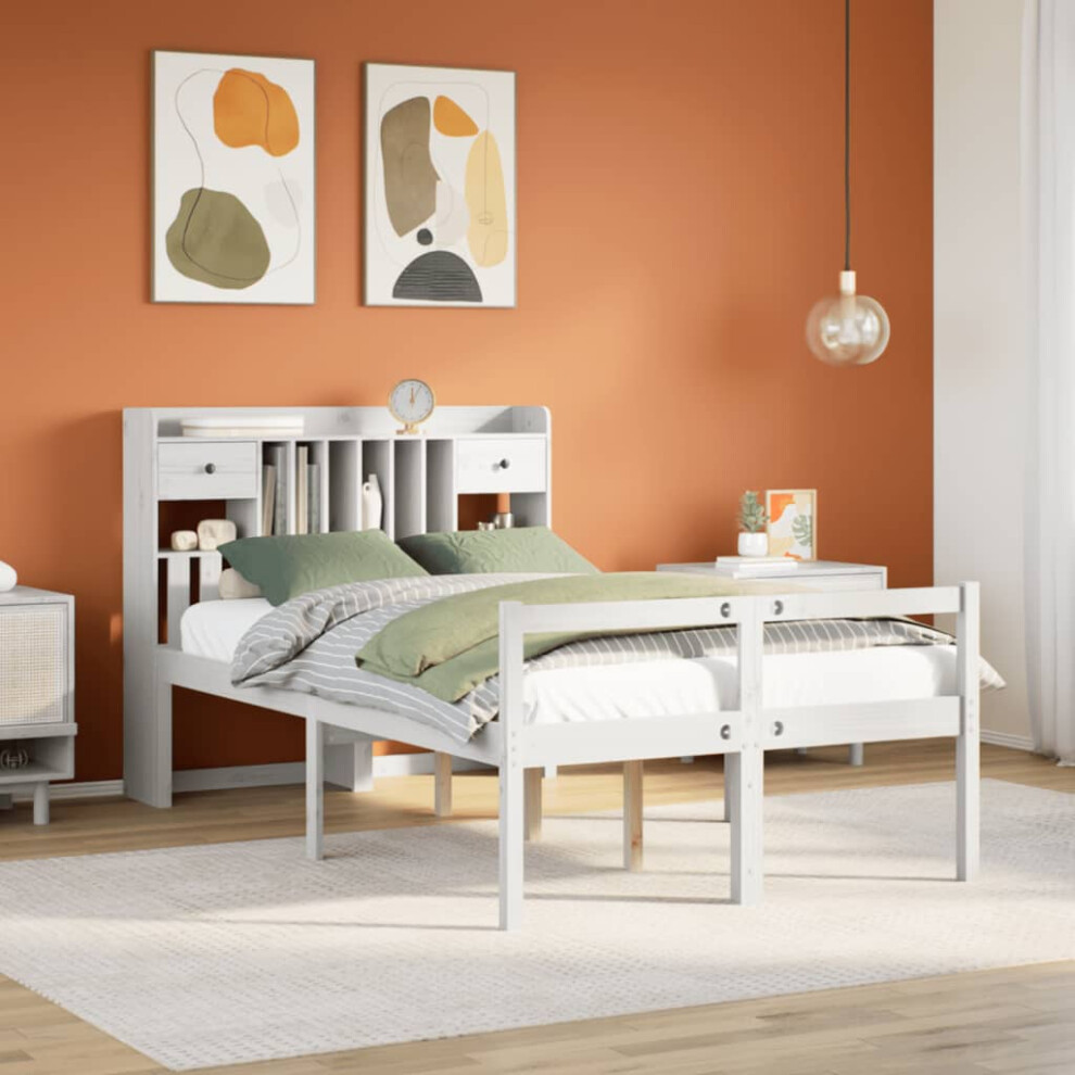 Vidaxl Bookcase Bed Without Mattress White 135X190 Cm Double Solid Wood Pine