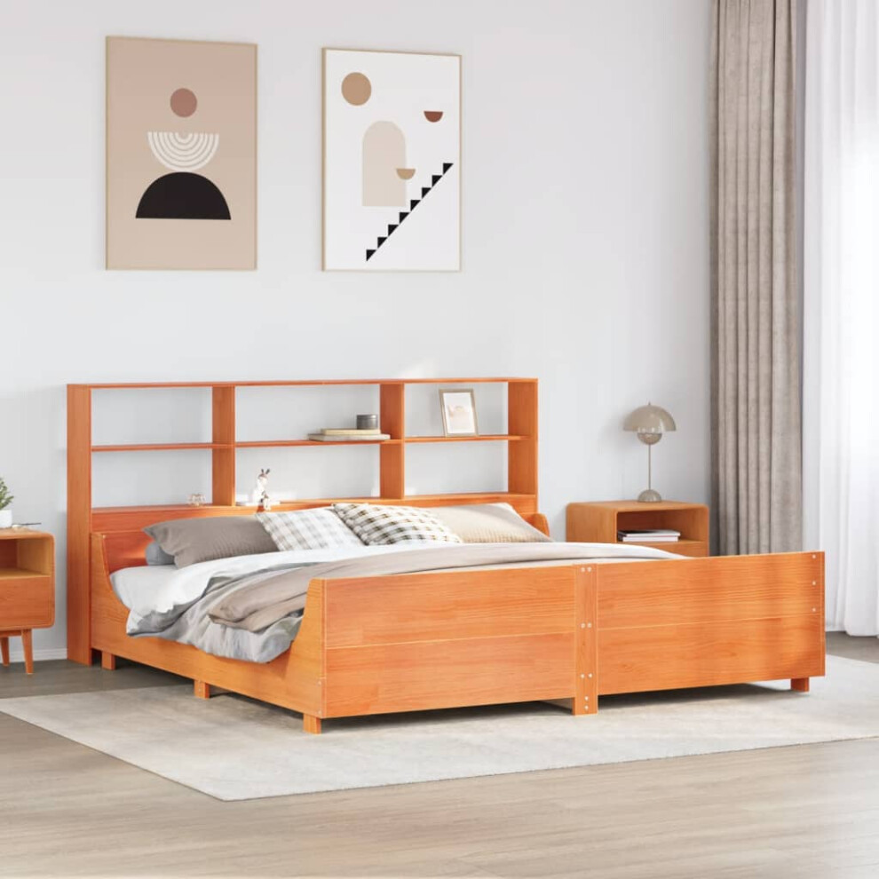 vidaXL Bookcase Bed without Mattress Bed Base Wax Brown Super King Solid Wood