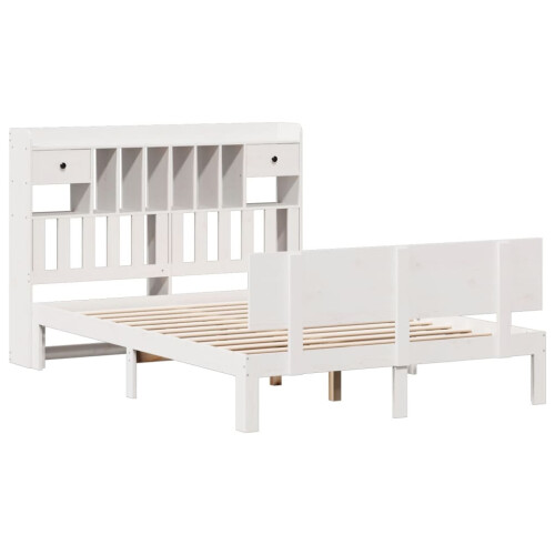 VidaXL vidaXL Bookcase Bed without Mattress Bed Base White King Size Solid Wood Pine 2