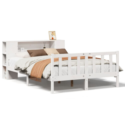 VidaXL vidaXL Bookcase Bed without Mattress Bed Base White King Size Solid Wood Pine 1