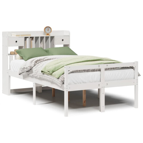 VidaXL vidaXL Bookcase Bed without Mattress White 135x190 cm Double Solid Wood Pine 1