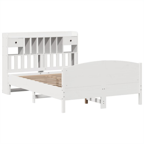 VidaXL vidaXL Bookcase Bed without Mattress Bed Base White King Size Solid Wood Pine 2