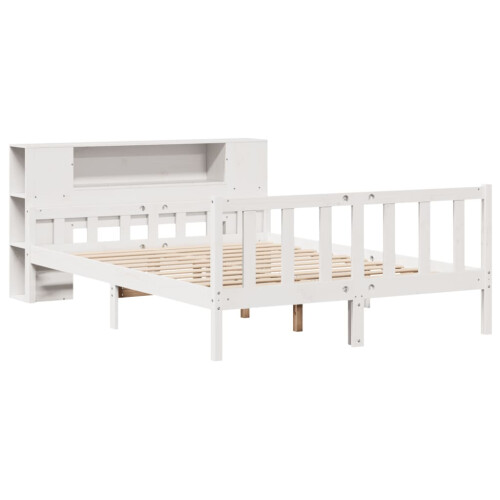 VidaXL vidaXL Bookcase Bed without Mattress Bed Base White King Size Solid Wood Pine 2