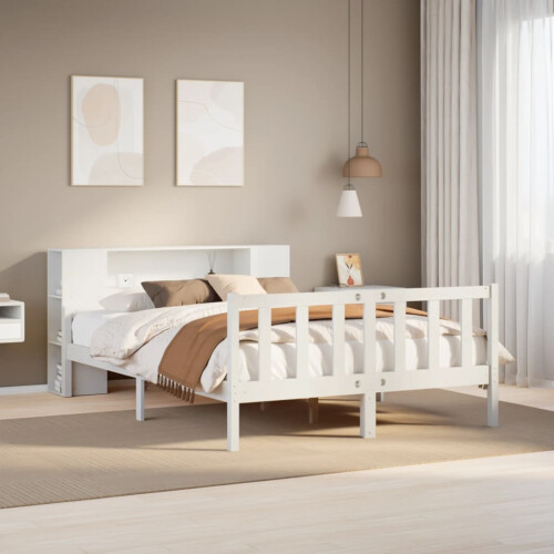 VidaXL vidaXL Bookcase Bed without Mattress Bed Base White King Size Solid Wood Pine