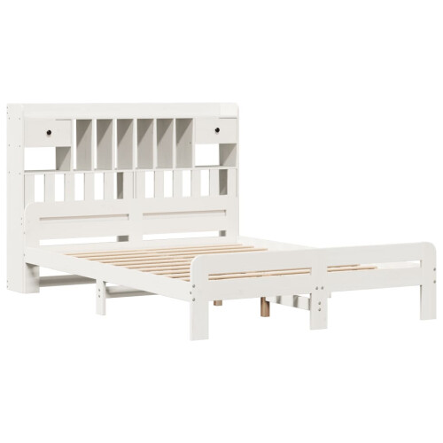 VidaXL vidaXL Bookcase Bed without Mattress Bed Frame White King Size Solid Wood Pine 2