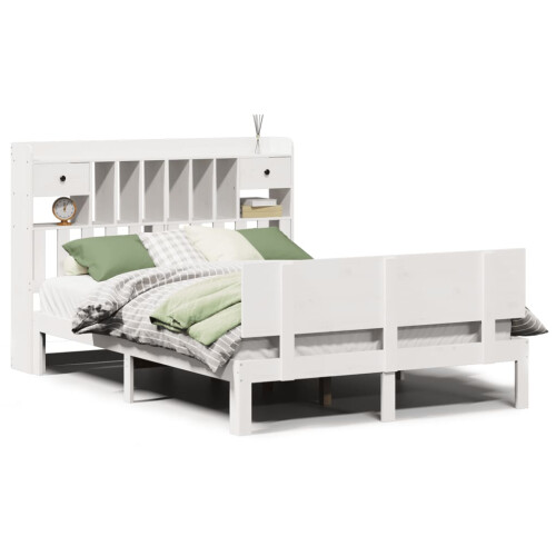 VidaXL vidaXL Bookcase Bed without Mattress Bed Base White King Size Solid Wood Pine 1