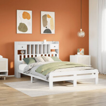vidaXL Bookcase Bed without Mattress Bed Frame White King Size Solid Wood Pine