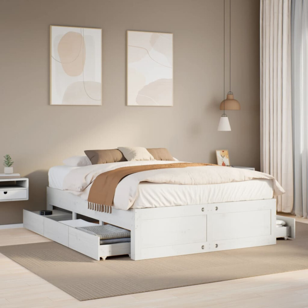 vidaXL Bed Frame without Mattress&Drawers White 160x200 cm Solid Wood Pine