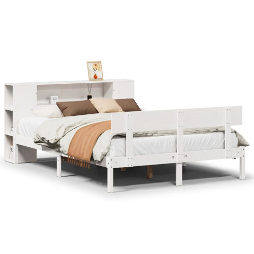 VidaXL vidaXL Bookcase Bed without Mattress Bed Base White King Size Solid Wood Pine 1