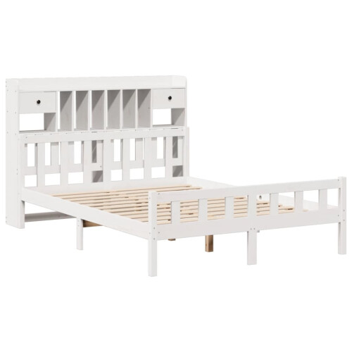 VidaXL vidaXL Bookcase Bed without Mattress Bed Base White King Size Solid Wood Pine 2