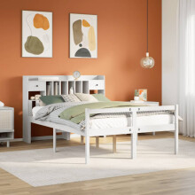 vidaXL Bookcase Bed without Mattress Bed Base White King Size Solid Wood Pine