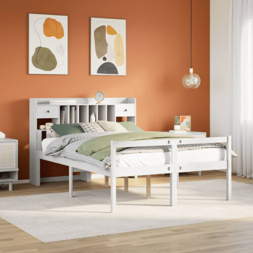 VidaXL vidaXL Bookcase Bed without Mattress Bed Base White King Size Solid Wood Pine