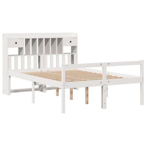 VidaXL vidaXL Bookcase Bed without Mattress Bed Base White King Size Solid Wood Pine 2