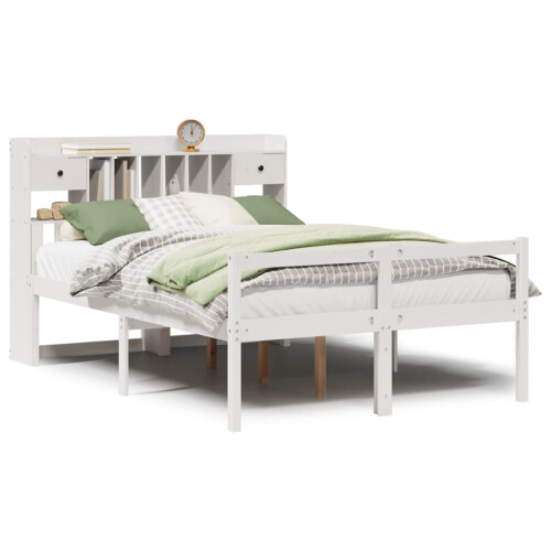 VidaXL vidaXL Bookcase Bed without Mattress Bed Base White King Size Solid Wood Pine 1