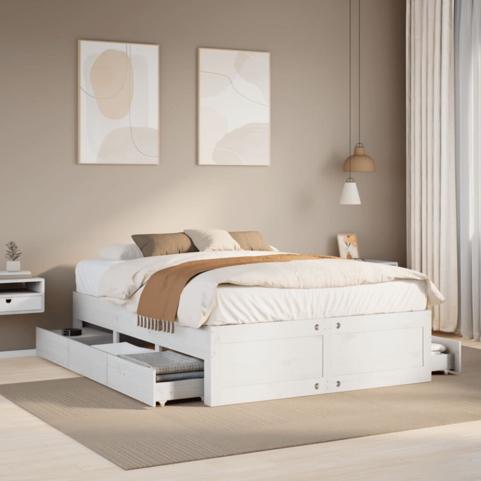 Vidaxl Bed Frame Without Mattress&Drawers White 140X200 Cm Solid Wood Pine