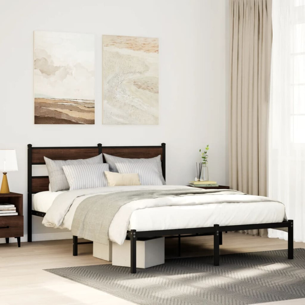Vidaxl Bed Frame Without Mattress With Headboard Brown Oak 150X200 Cm King Size