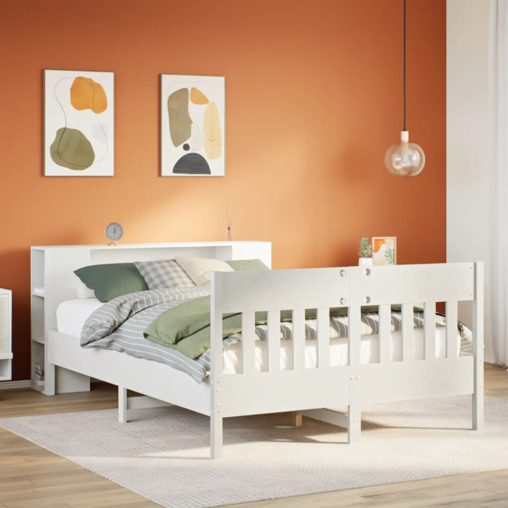 Vidaxl Bookcase Bed Without Mattress Bed Base White King Size Solid Wood Pine