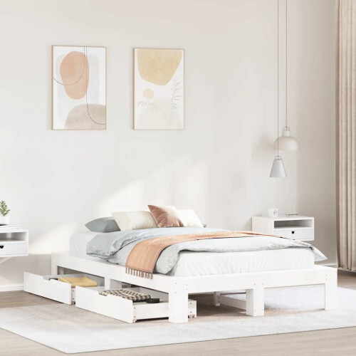 VidaXL vidaXL Bed Frame without Mattress White 120x190 cm Small Double Solid Wood Pine