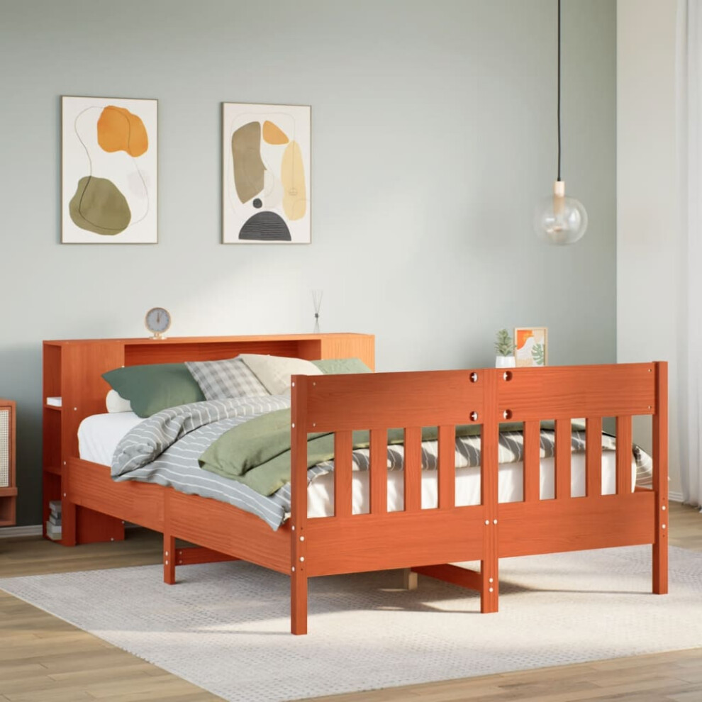 vidaXL Bookcase Bed without Mattress Bed Wax Brown Double Solid Wood Pine