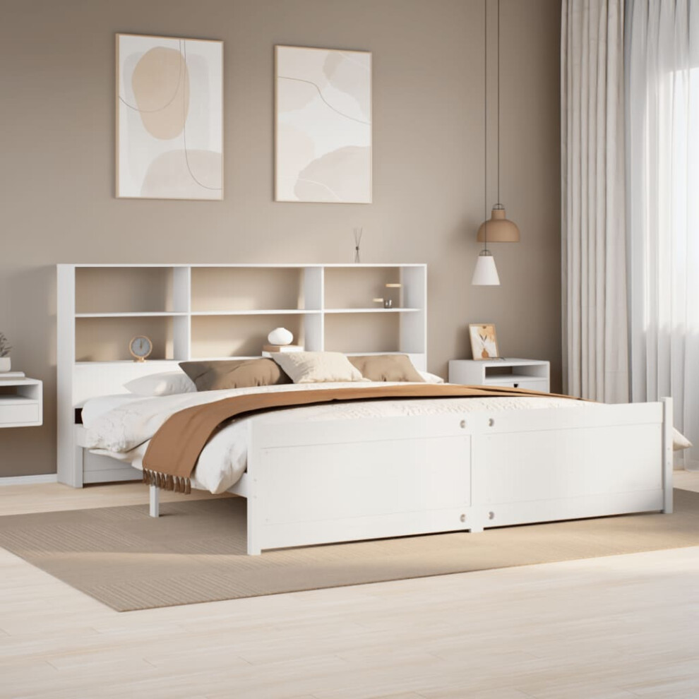 vidaXL Bookcase Bed without Mattress White 180x200 cm Super King Solid Wood Pine