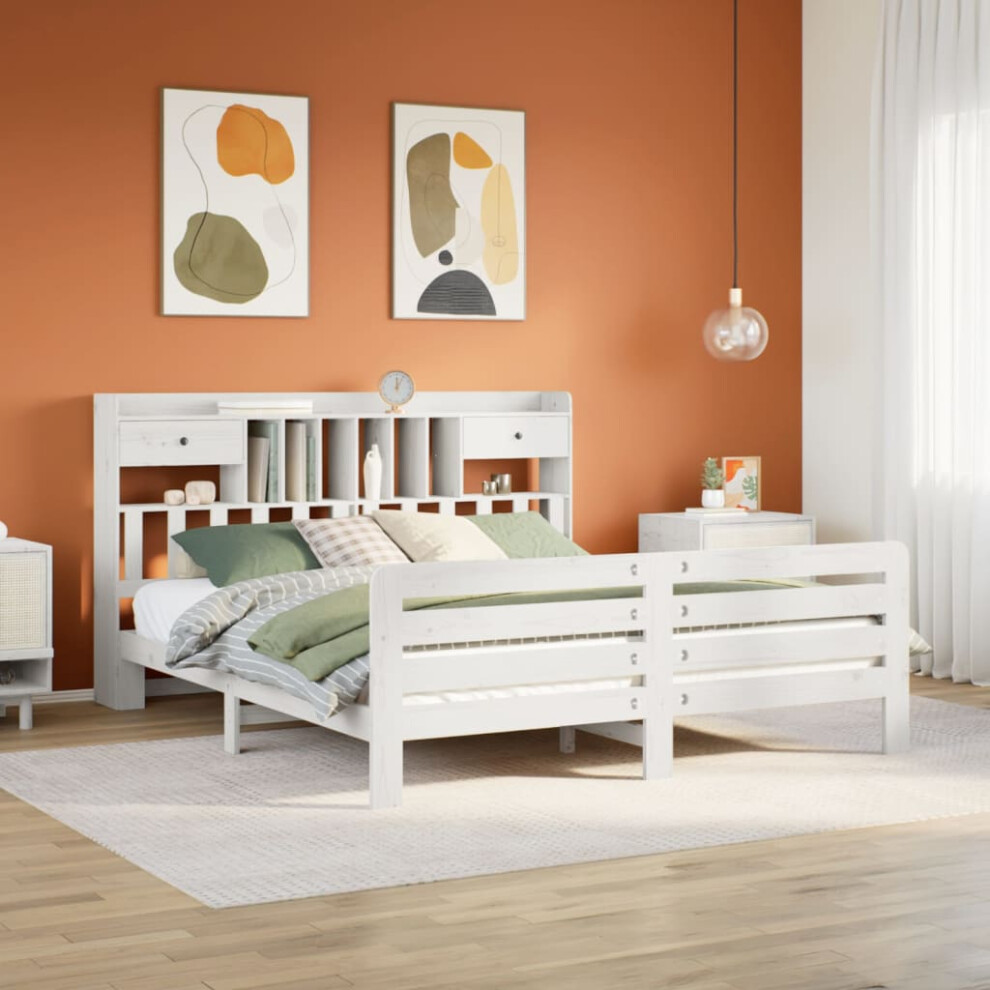 vidaXL Bookcase Bed without Mattress White 180x200 cm Super King Solid Wood Pine