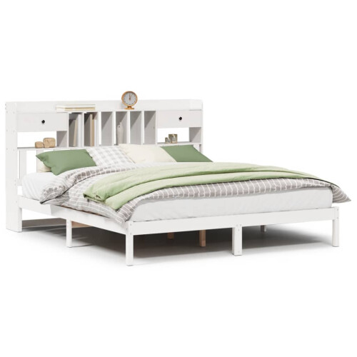 VidaXL vidaXL Bookcase Bed without Mattress Bed White Super King Solid Wood Pine 1