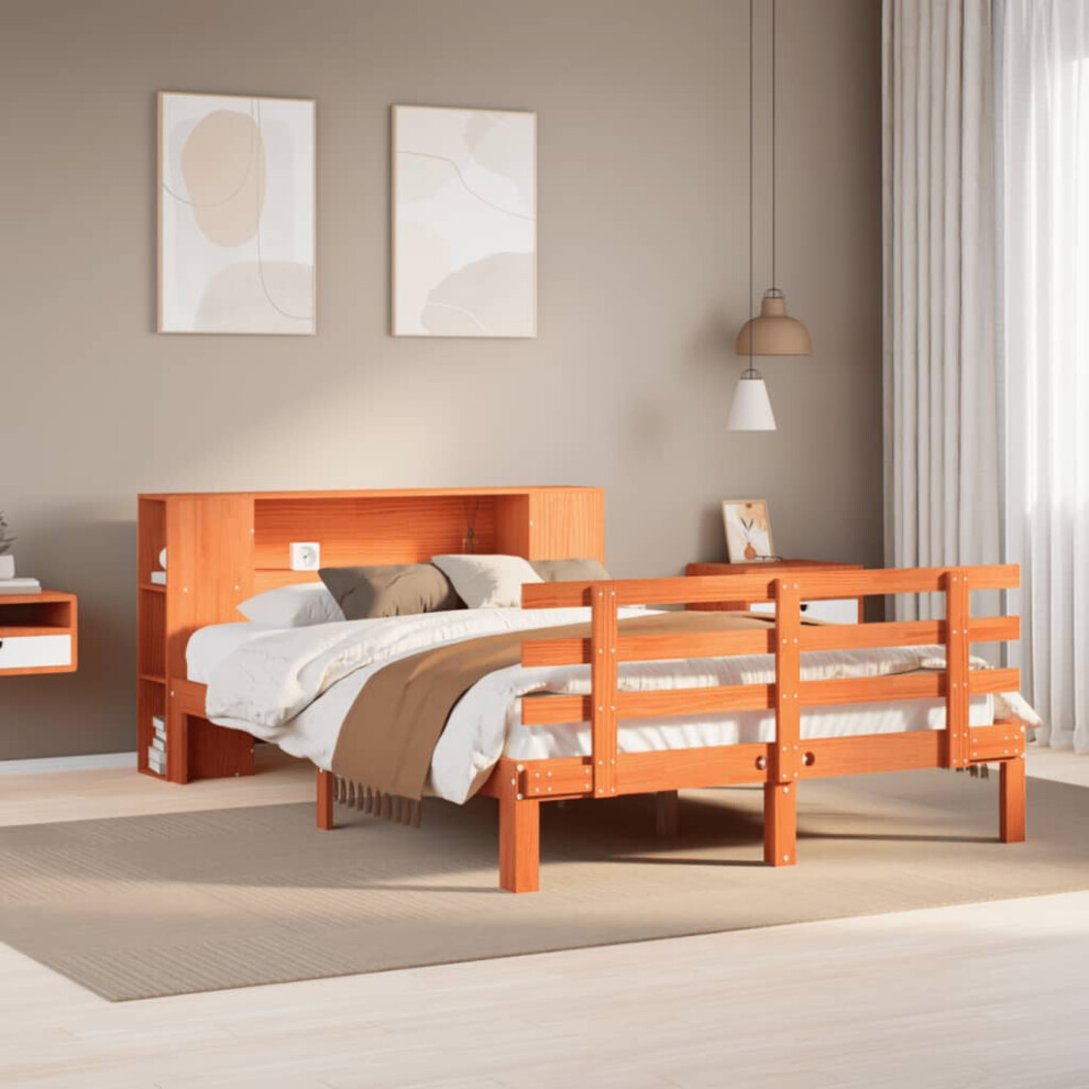 vidaXL Bookcase Bed without Mattress Bed Wax Brown Double Solid Wood Pine