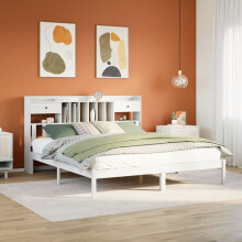 vidaXL Bookcase Bed without Mattress Bed White Super King Solid Wood Pine