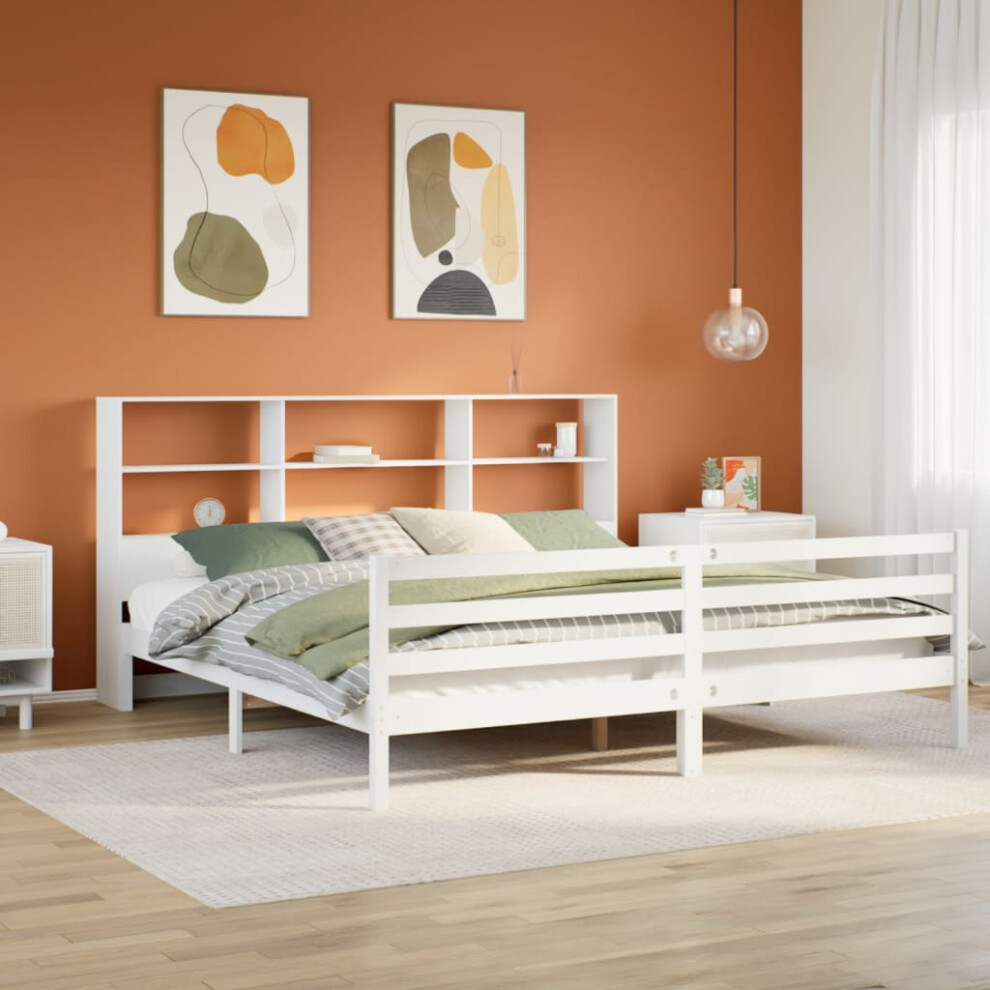 vidaXL Bookcase Bed without Mattress White 180x200 cm Super King Solid Wood Pine