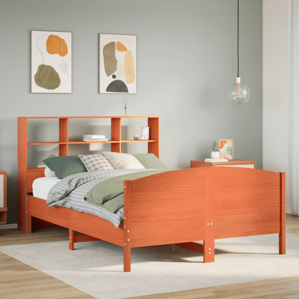 vidaXL Bookcase Bed without Mattress Bed Wax Brown Double Solid Wood Pine