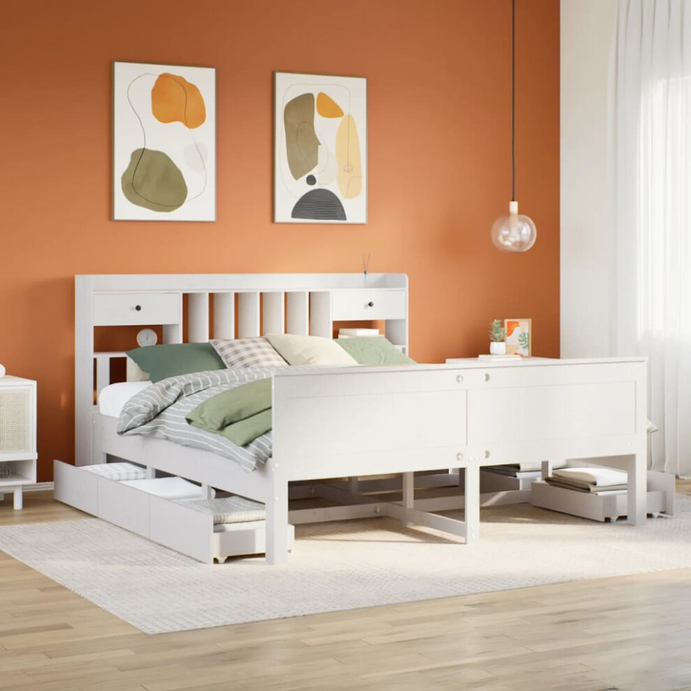 Vidaxl Bookcase Bed Without Mattress Bed White Super King Solid Wood Pine