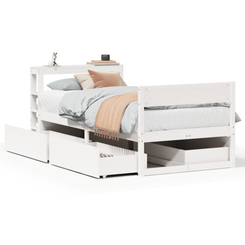 VidaXL vidaXL Bed Frame without Mattress White 75x190 cm Small Single Solid Wood Pine 1