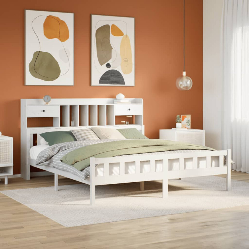 Vidaxl Bookcase Bed Without Mattress Bed White Super King Solid Wood Pine