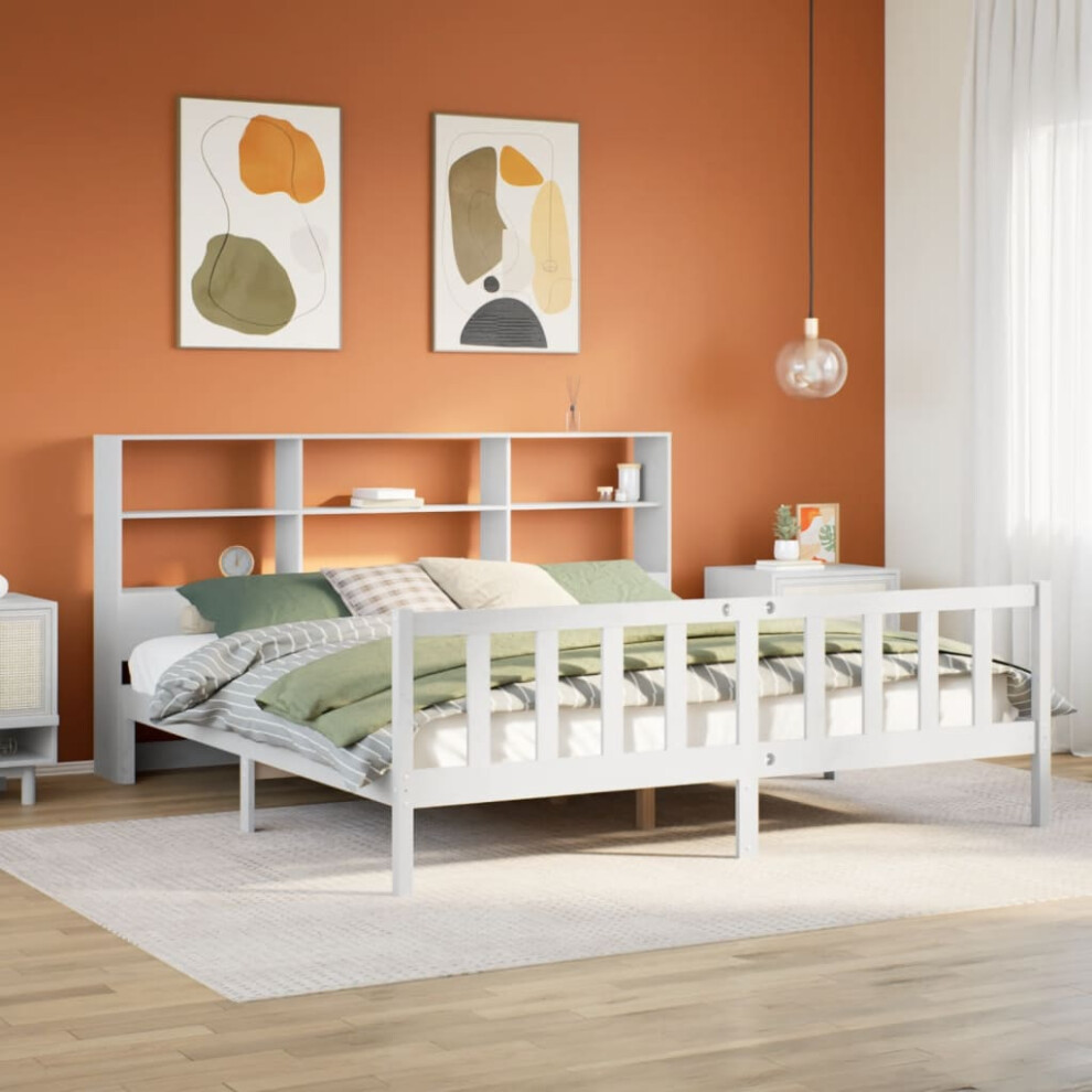 vidaXL Bookcase Bed Without Mattress White 180x200 Cm Super King Solid Wood Pine