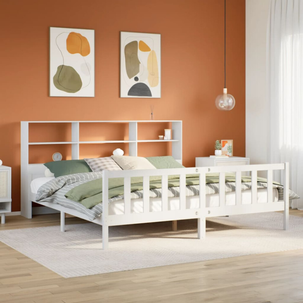 vidaXL Bookcase Bed without Mattress White 180x200 cm Super King Solid Wood Pine