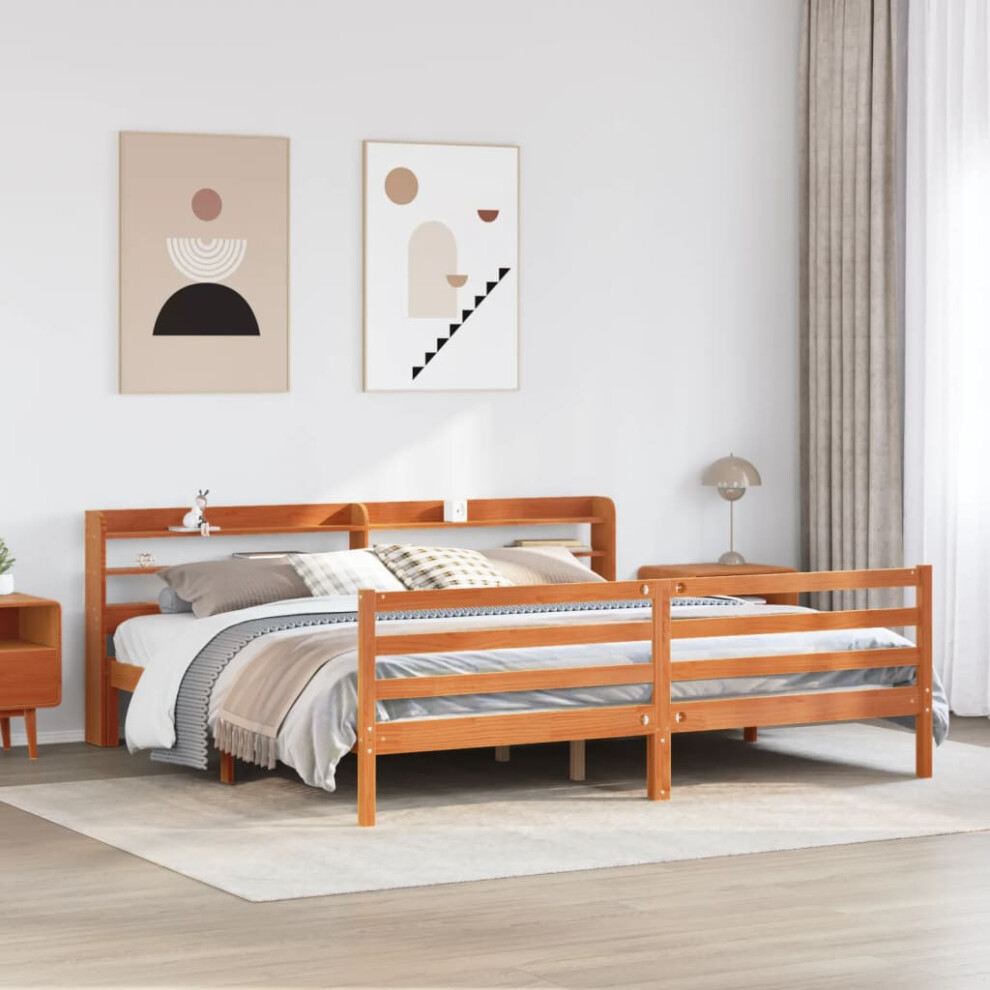 vidaXL Bed Frame Without Mattress Wax Brown 180x200 Cm Super King Solid Wood Pine