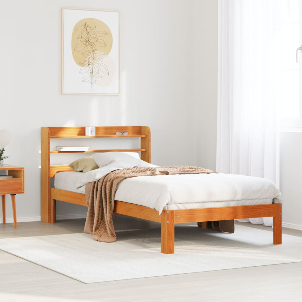 Vidaxl Bed Frame & Headboard Wax Brown 75X190 Cm Small Single Solid Wood Pine