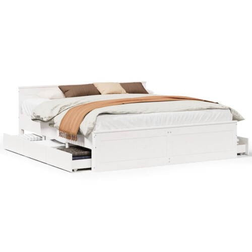 VidaXL vidaXL Bed Frame without Mattress with Headboard White 200x200 cm Solid Wood Pine 1