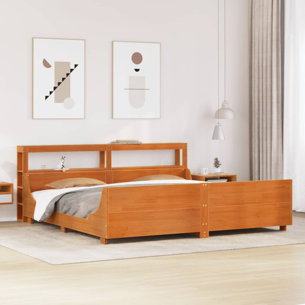 Vidaxl Bed Frame & Headboard Wax Brown 180X200 Cm Super King Solid Wood Pine