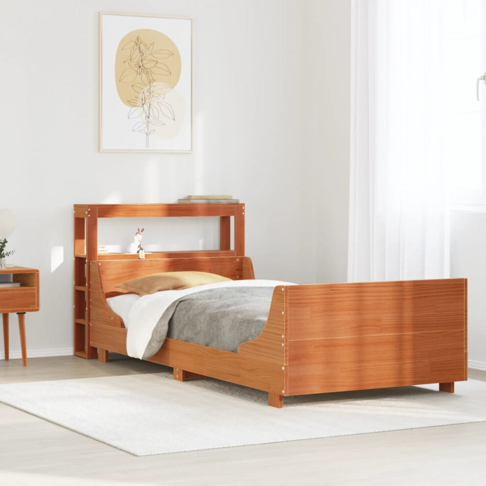 Vidaxl Bed Frame & Headboard Wax Brown 75X190 Cm Small Single Solid Wood Pine
