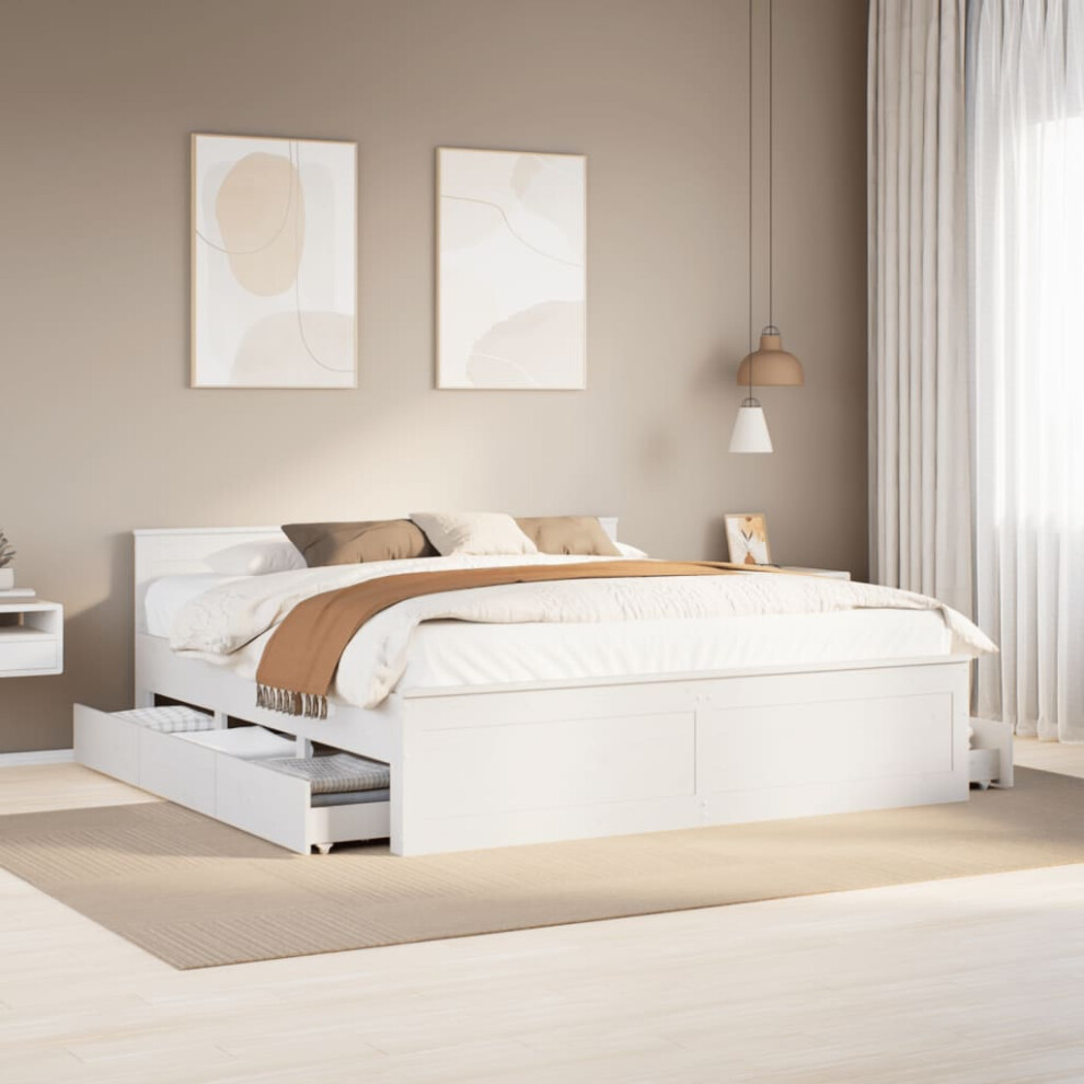 Vidaxl Bed Frame Without Mattress With Headboard White 200X200 Cm Solid Wood Pine