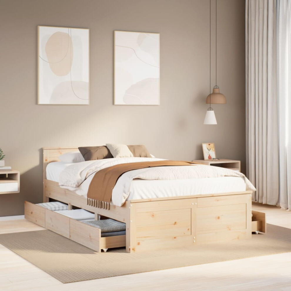 Vidaxl Bed Frame Without Mattress&Headboard 135X190 Cm Double Solid Wood Pine