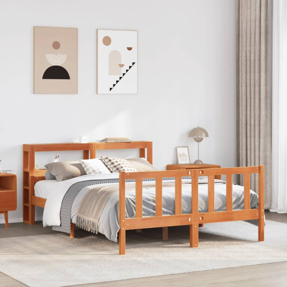 Vidaxl Bed Frame With Headboard Wax Brown 150X200 Cm King Size Solid Wood Pine