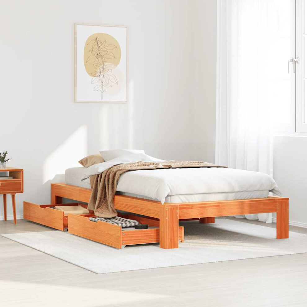 vidaXL Bed Frame without Mattress Wax Brown 75x190 cm Small Single Solid Wood Pine