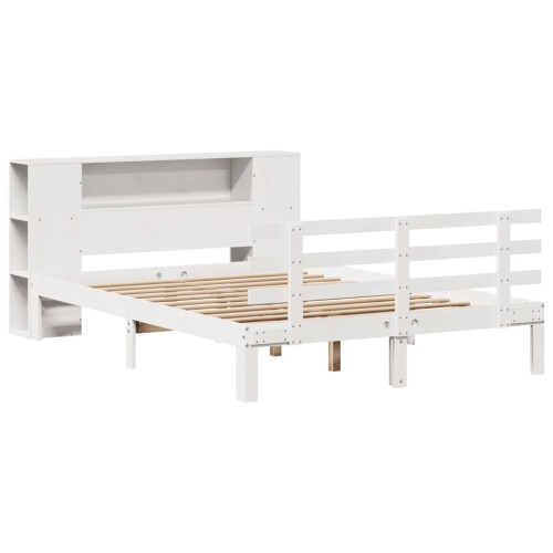 VidaXL vidaXL Bookcase Bed without Mattress Bed Base White King Size Solid Wood Pine 2