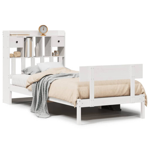 VidaXL vidaXL Bookcase Bed without Mattress Bed White Small Single Solid Wood Pine 1