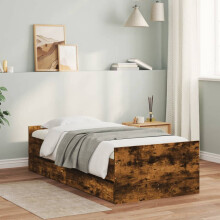 vidaXL Bed Frame with Drawers Storage Bed Smoked Oak 75x190 cm Small Single