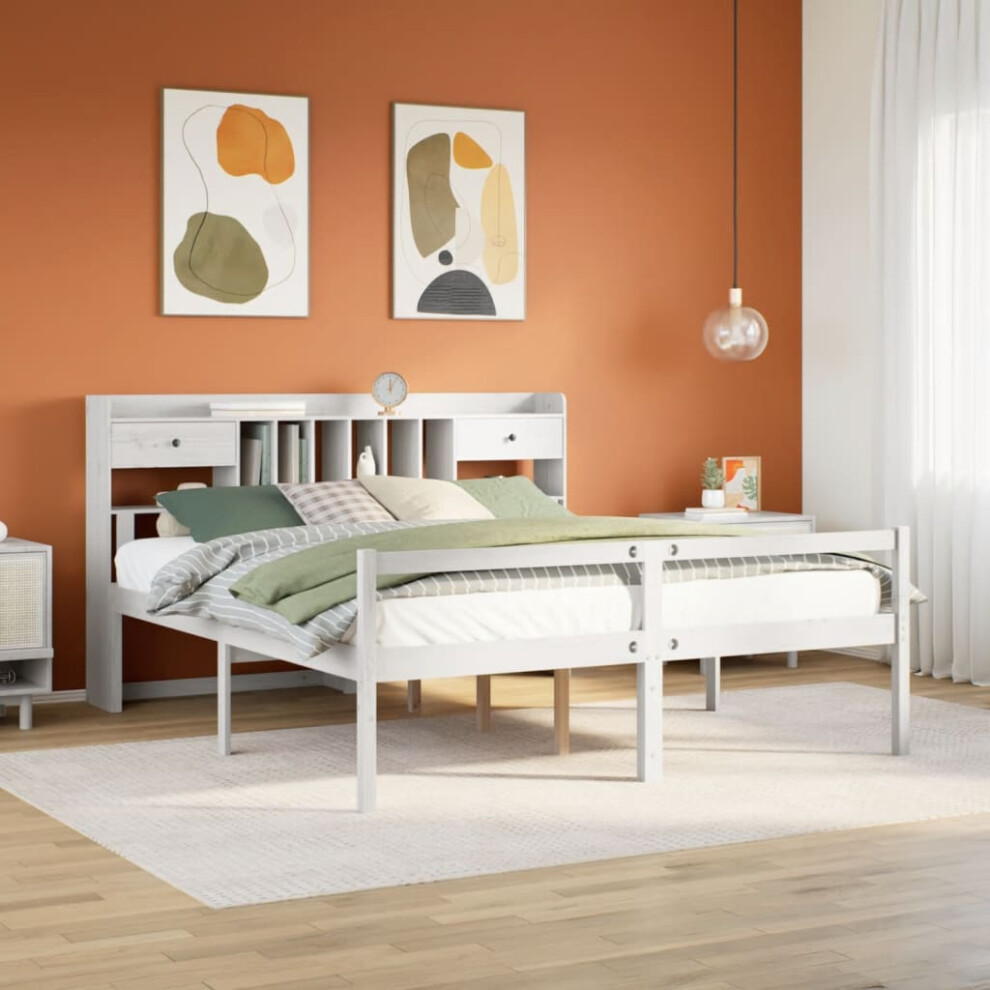 Vidaxl Bookcase Bed Without Mattress Bed White Super King Solid Wood Pine