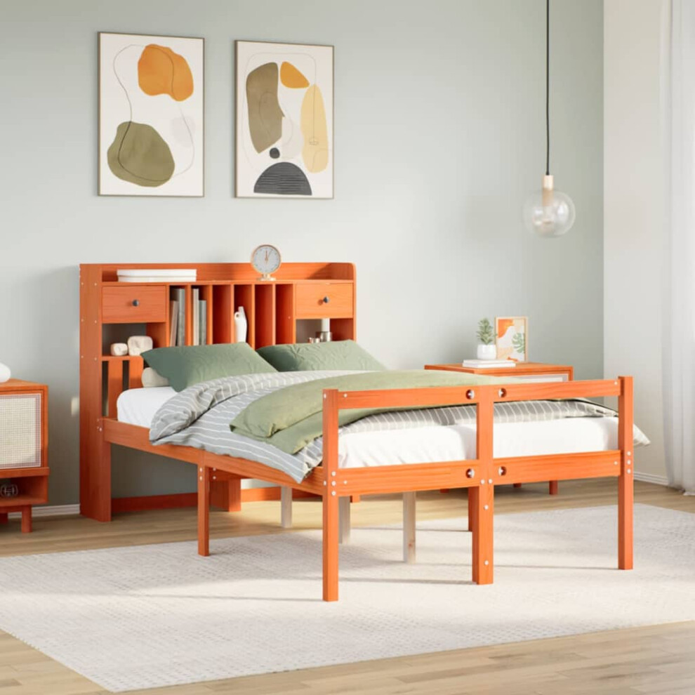vidaXL Bookcase Bed without Mattress Bed Wax Brown Double Solid Wood Pine